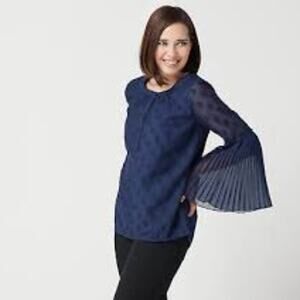 NEW Textured Dot Blouse with Pleated Sleeves Dk Navy by Isaac Mizrahi Sz 18W